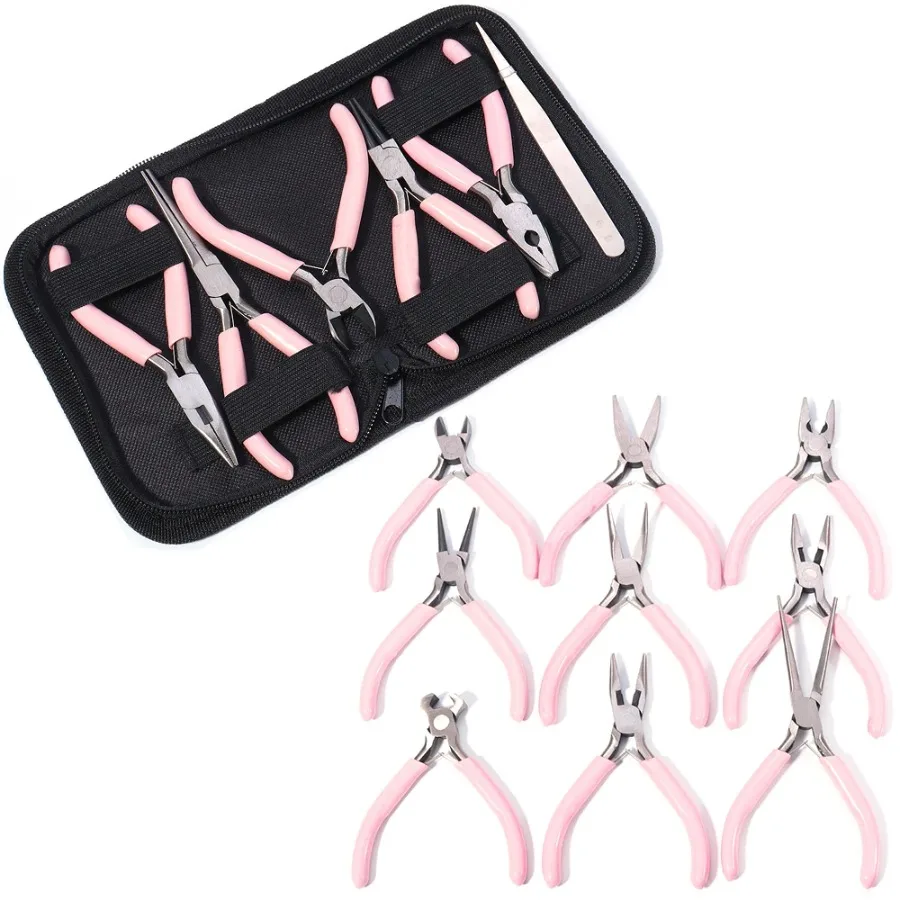 Tragbare Rosa Farbe Edelstahl Zangen Werkzeuge Runde Nase Schneiden Draht Zangen Für Handwerk Perlen DIY Schmuck Machen Liefert