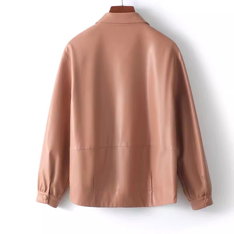 女性用シープスキンショートジャケット,ルーズカジュアルコート,カバー付きボタン,スプリットレザー,女性用,春,秋,S-2XL, 2024