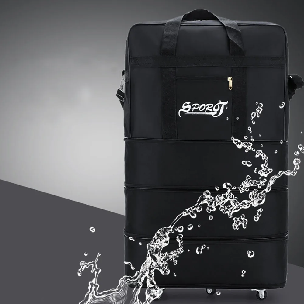 Travelling Pack Wheels für Damen und Herren, erweiterbares, faltbares Trolley-Gepäck, vielseitiger schwarzer Koffer für Wochenendausflüge