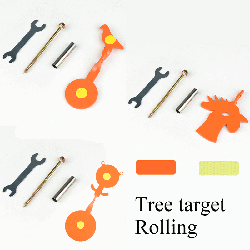 Tree Tatget Plinking Spinner 대상 사냥 및 사격 강철 동물 옵션 녹색 주황색 팩 Slingshot 공압 발사기