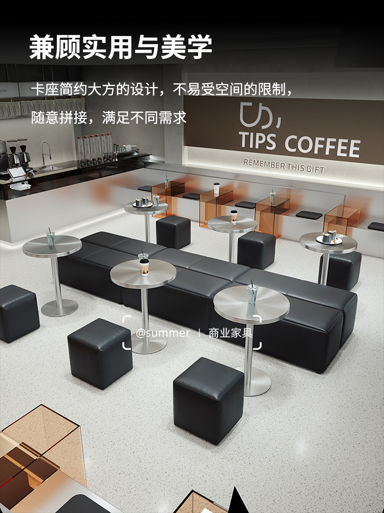 Sofá de pared de estilo Industrial para tienda de té con leche, cabina de café, banco sin espalda, mesas y sillas comerciales