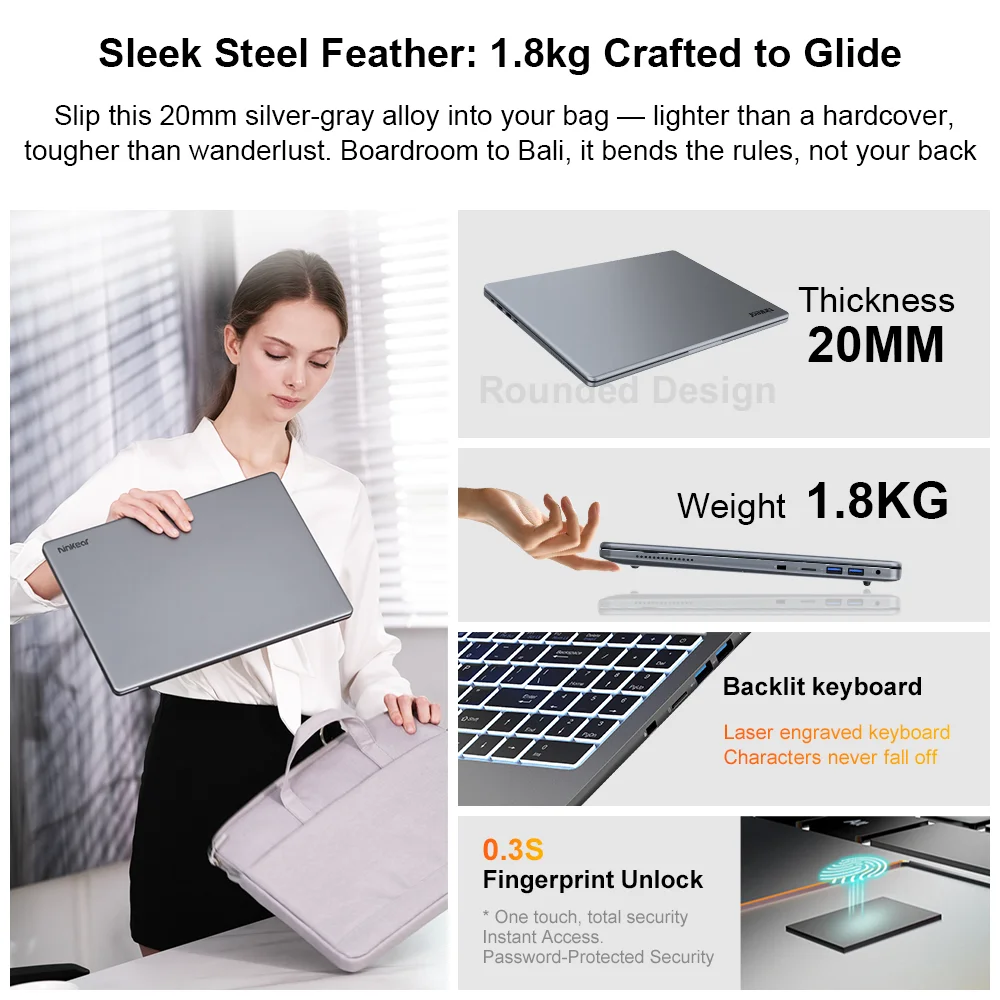 Ninkear A15 Pro Laptop AMD Ryzen 5 5500U 16 pollici 120Hz 2560*1600 Display 16GB 512GB Impronte digitali Sblocco Notebook Computer