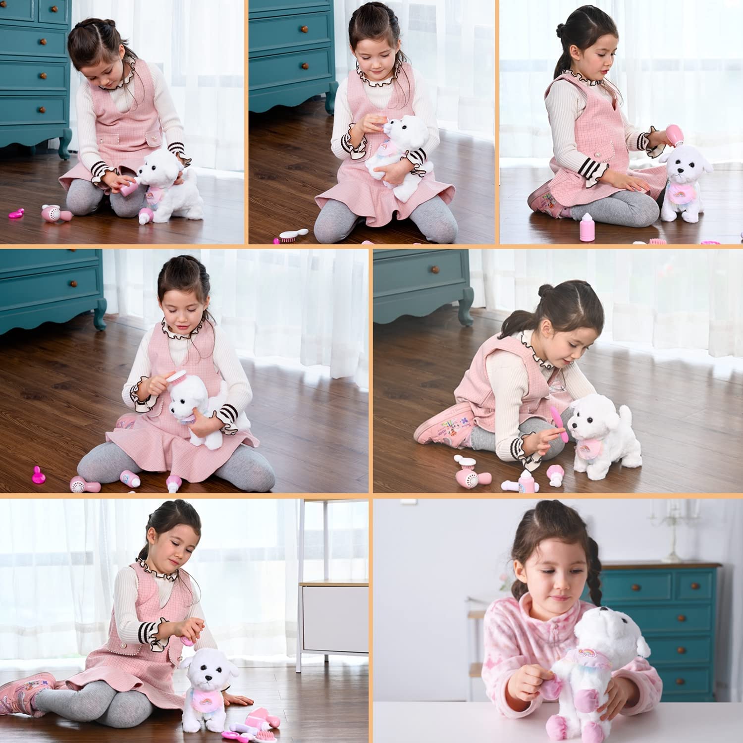 Brinquedo eletrônico interativo para crianças Cachorro de pelúcia, Brinquedo de caminhar e latir, Shake Tail, Fingir vestir-se, Cachorro recheado com trela
