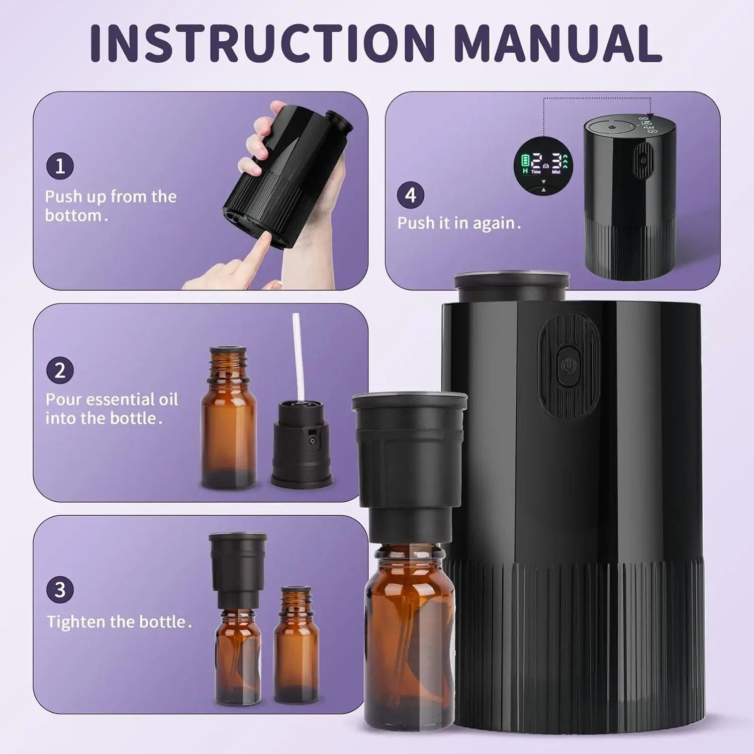 Essential Oil Diffuser Portable Cordless Diffuser Battery Operated for Car Office Home USB Rechargeable Scent Diffusers