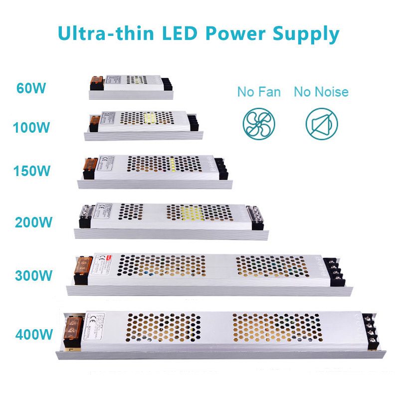 Ultra Thin LED Power Supply DC 12V 24V Lighting Transformers 60W 100W 150W 200W 300W 400W AC180-260V Driver For LED Strip Lights