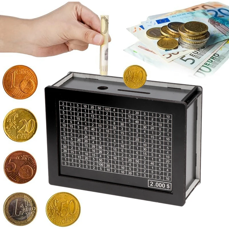 Tirelire réutilisable noire USD, avec compteur d'objectifs d'argent, tirelire d'épargne, bricolage, aide à l'habitat d'épargne