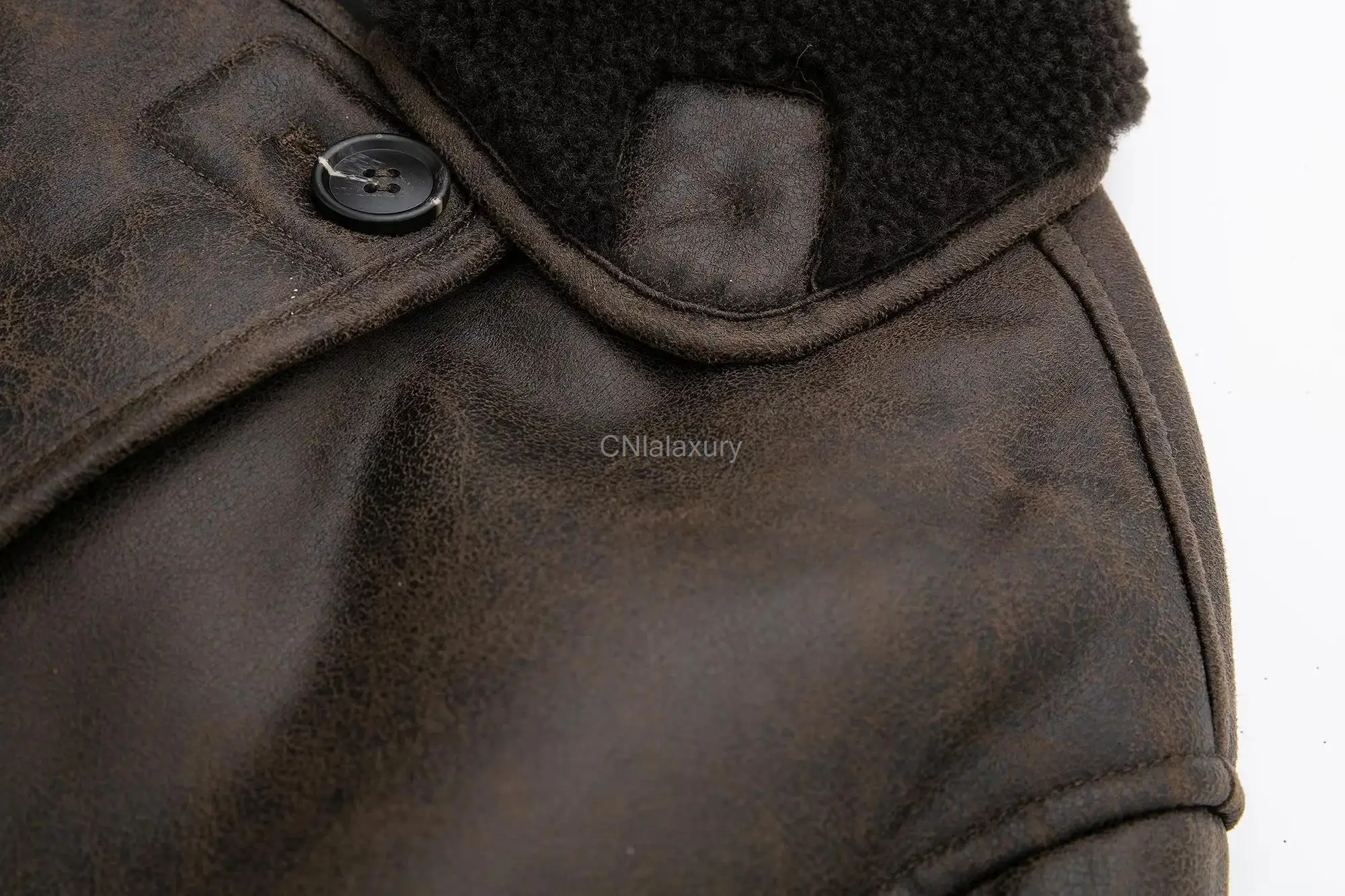 CNlalaxury 女性ファッション冬の新フェイクファーフリースジャケット長袖ラペルシックな女性のシングルブレスト暖かいショートコート Mujer