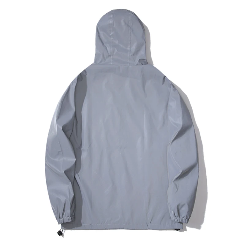 Novo tamanho noite jaquetas reflexivas tecido duplo blusão com capuz jaqueta masculina hip hop dançarino à prova dwaterproof água casacos com zíper outwear