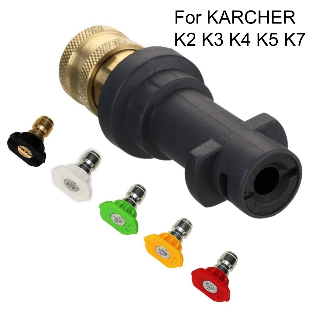 Adaptador para pistola de lavado Karcher a conector de conexión rápida de 1/4 "con 5 boquillas de pulverización para K2 K3 K4 K5 K7