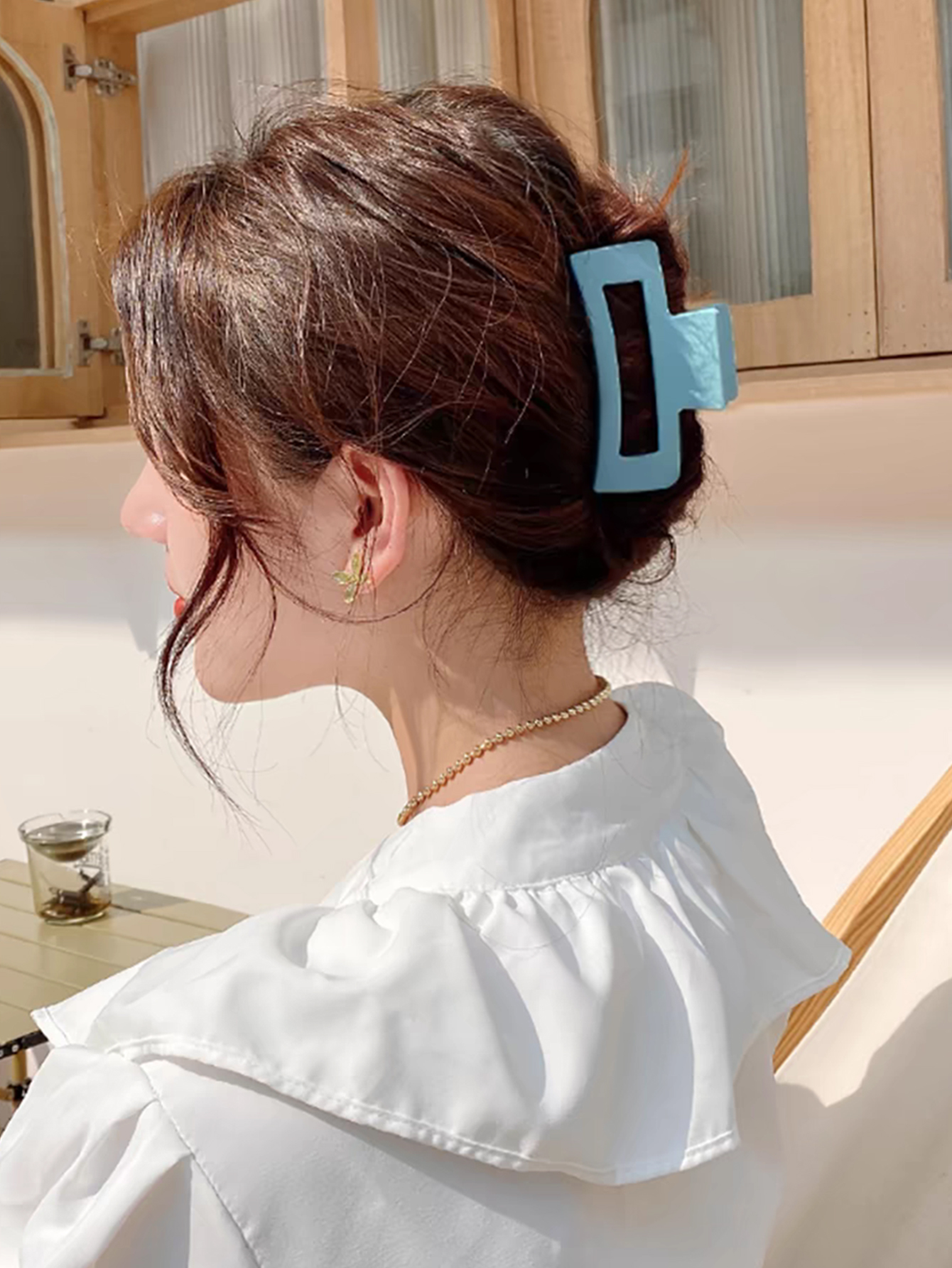 3 ชิ้นคลิปกรงเล็บผมขนาดกลางสําหรับผู้หญิงสาว, สีชมพูที่แข็งแกร่งถือเคลือบสแควร์คลิปผมสําหรับผมบางหนา