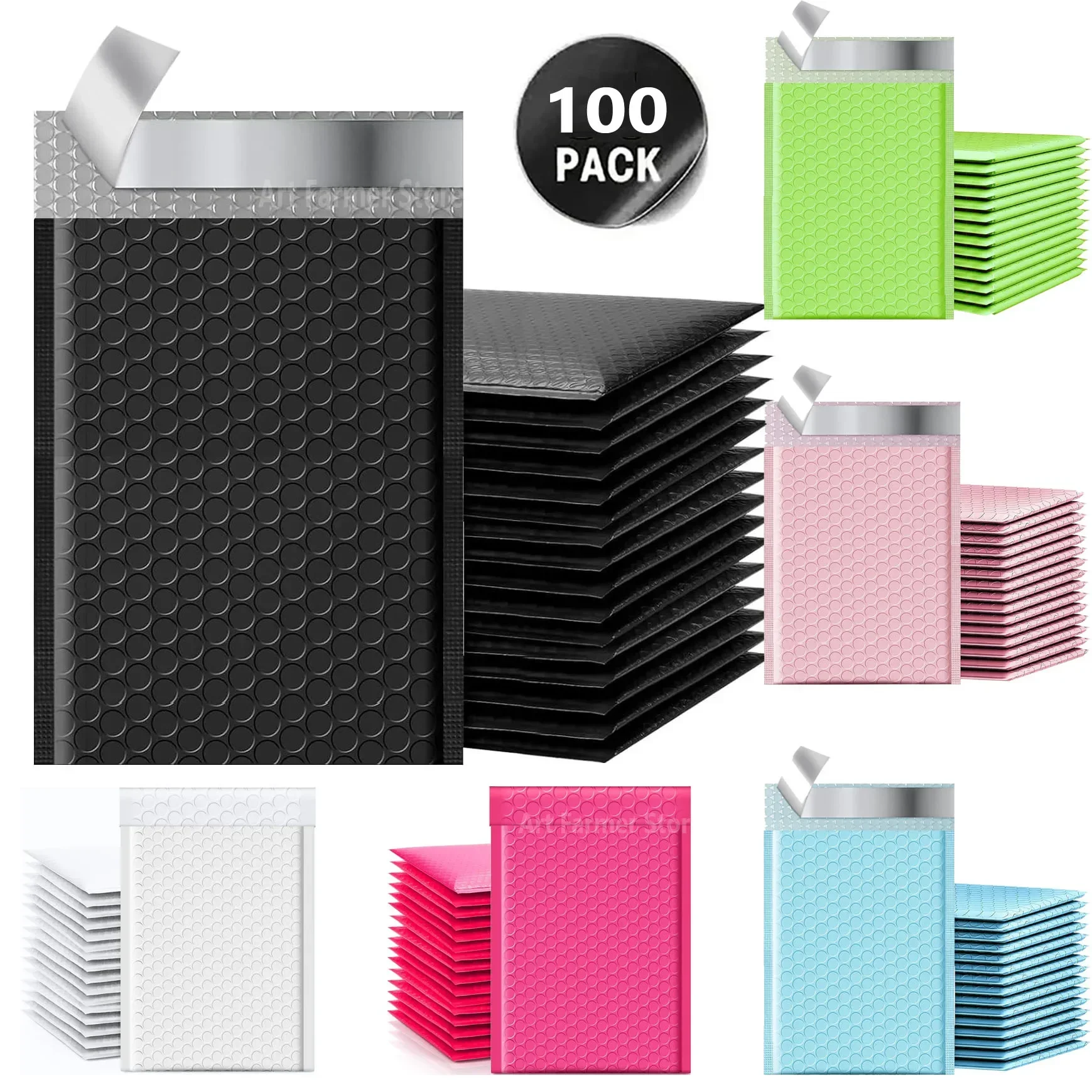 100 Stuks Zwarte Bubble Verpakking Envelop Mailing Enveloppen Mailer Poly Groene Envelop voor Verzending Self Seal Bubble Bag Padding