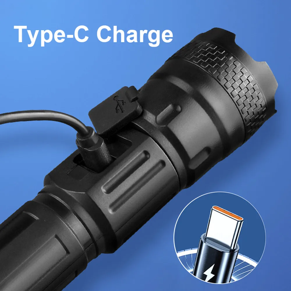Linternas LED recargables portátiles, linterna táctica militar de alta potencia, lámpara con Zoom para acampar al aire libre y pescar