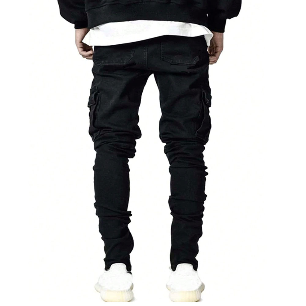 Pantalones vaqueros elásticos de calle para hombre, pantalones Cargo con múltiples bolsillos y piernas estrechas, pantalones informales ajustados para uso diario, pantalones para correr de cintura media