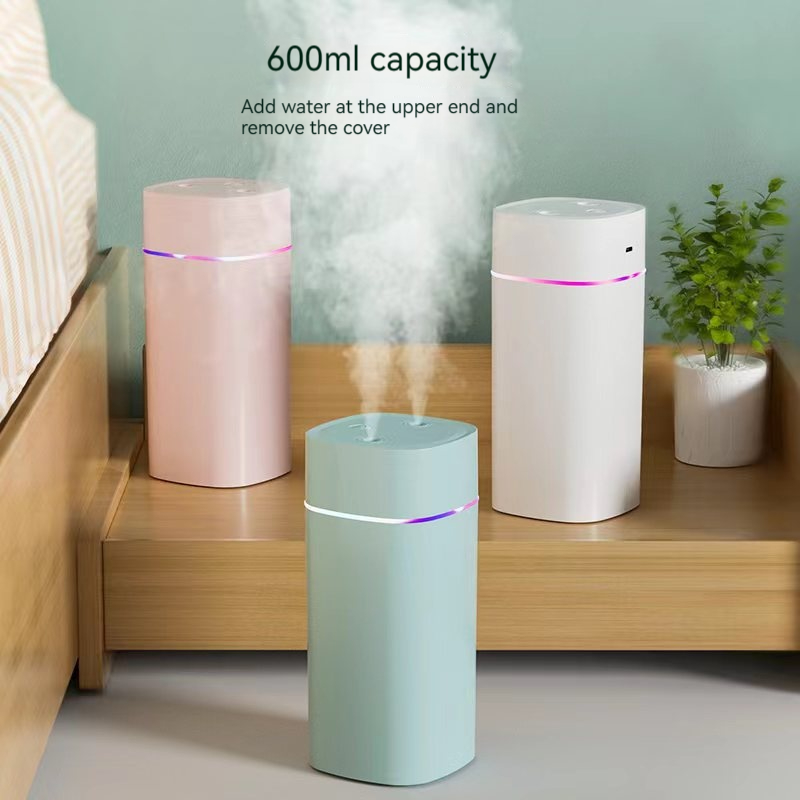600 ミリリットル USB 空気加湿器ダブルスプレーポートエッセンシャルオイルアロマセラピー Humificador クールミストメーカー噴霧器浄化ホームオフィス用
