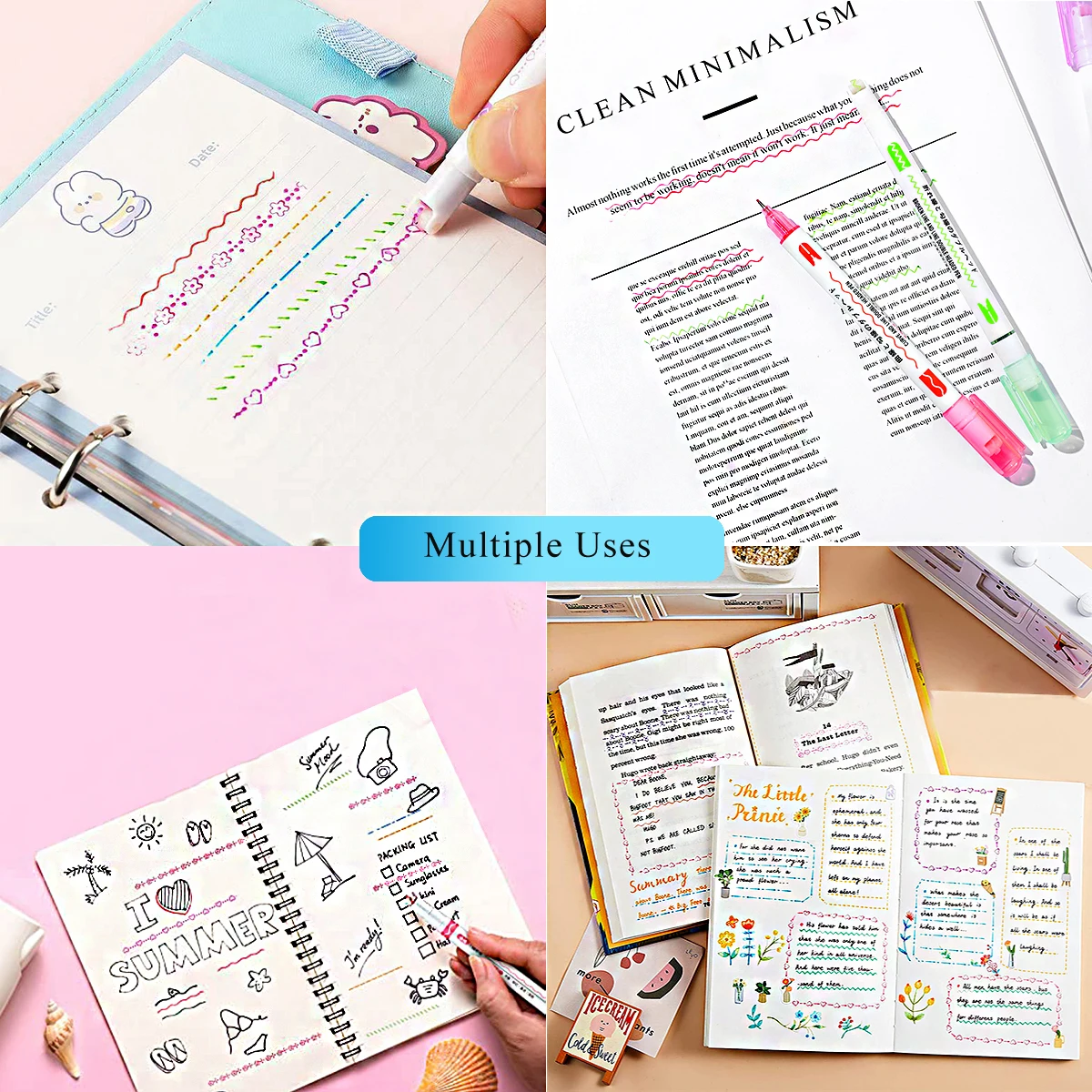 8 Stück Dual-Line-Konturstifte, Curve-Stifte mit zwei Spitzen, mehrfarbige, lustige, gebogene Stifte, schnell trocknende Marker, Textmarker für Notizen, Cur