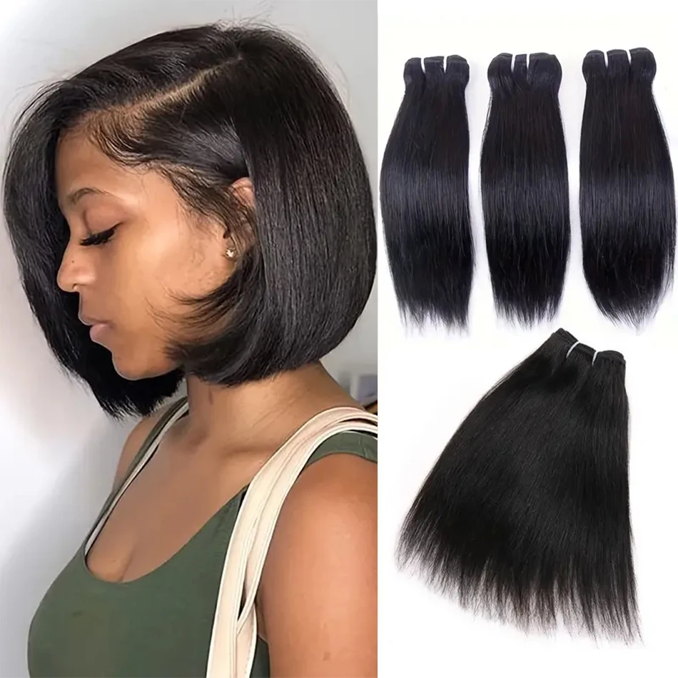 Atacado curto tecer cabelo humano osso em linha reta brasileiro virgem feixes de cabelo humano cor natural extensões de cabelo 100 grama barato