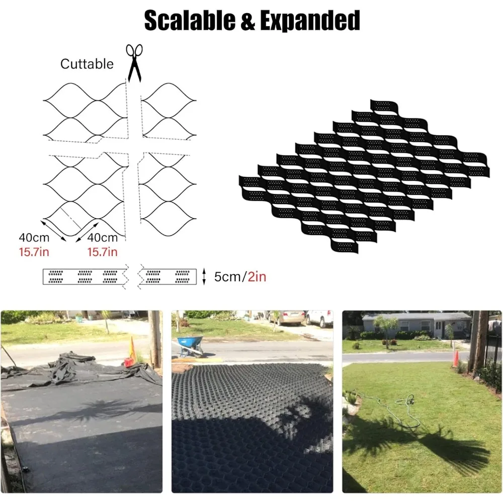 Steep Hill/Slope Ground Grid Paver, 5cm Depth Polyethylene Permeable Geogrid Mesh, Retaining Wall Stabilizer Dirt Storage Locker
