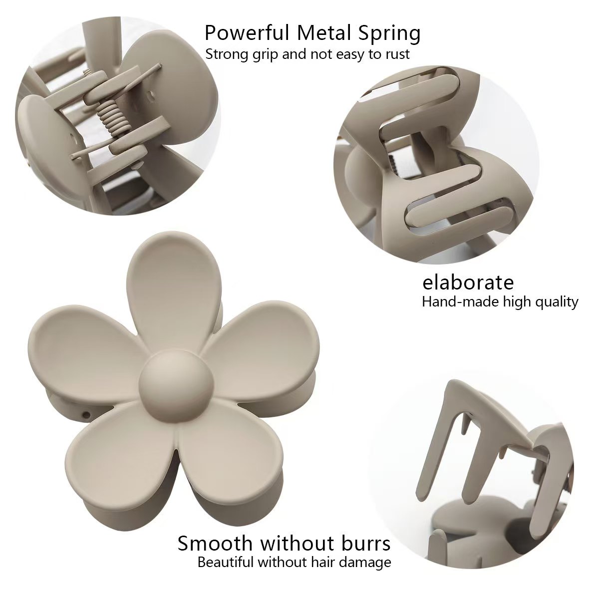 Grampos de garra de flor de cores neutras, grampos de cabelo para mulheres antiderrapantes, clipes de garra para cabelos grossos, presentes para mulheres e meninas