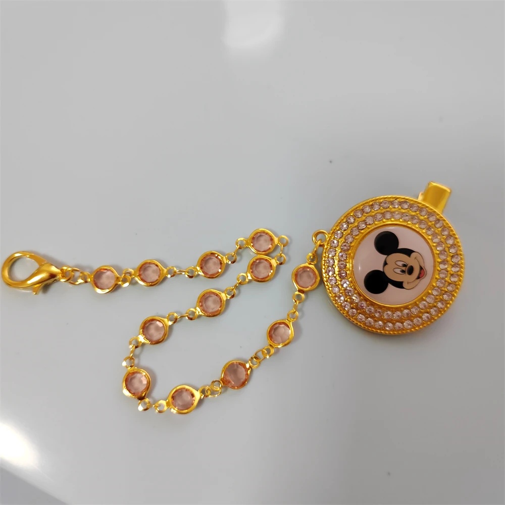 Mickey Mouse Head Baby Pacifier Pearl Chain clip Newborn BPA free Deluxe Bling Pacifier Silicone dummy Soother Chupeta0-24 month