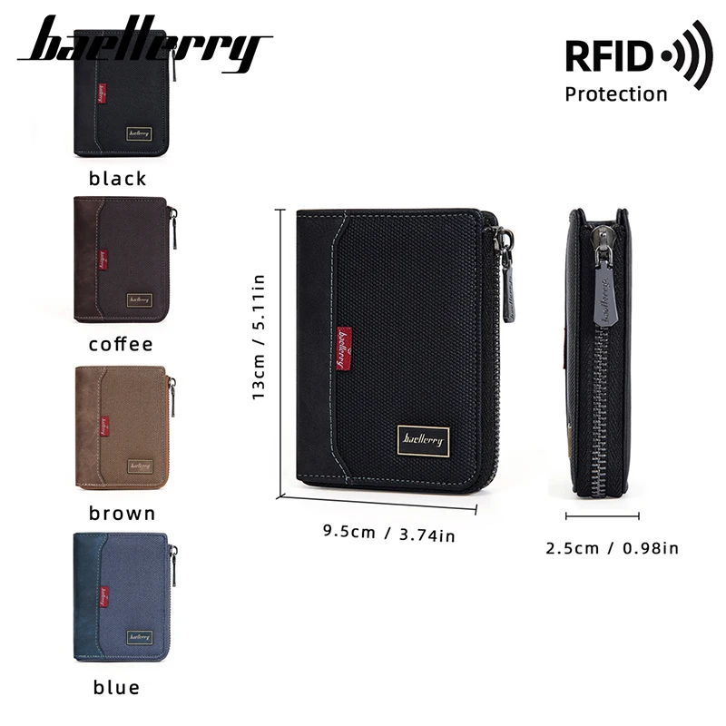 Baellerry RFID สั้นผู้ชายซิปกระเป๋าสตางค์แบรนด์หรูผู้ถือบัตรกระเป๋าสตางค์ชายผู้ถือรูปถ่ายกระเป๋าเหรียญ Man กระเป๋า