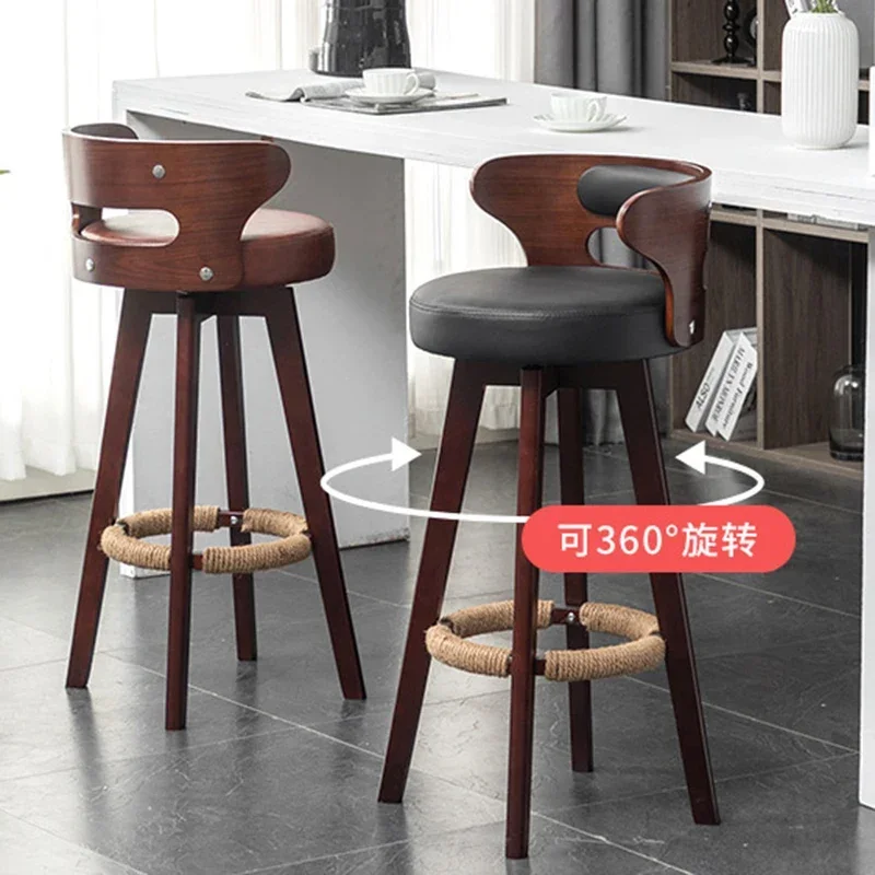 Taburetes de Bar con acento de madera, taburetes giratorios para encimera de cocina, isla de recepción, respaldo alto de lujo, muebles de Bar Cadeira XR50BY