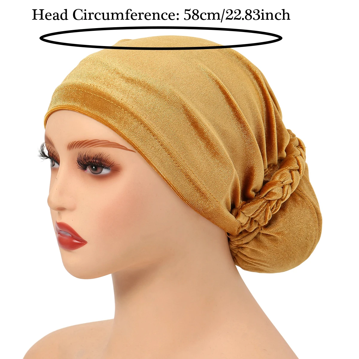 Turbante instantâneo de veludo elástico macio, chapéu hijabs interno, moda muçulmana, lenço feminino, cor sólida, gorro hijab