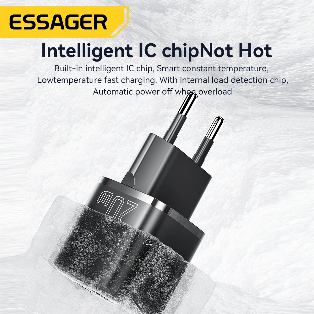 Essager 20 Вт GaN USB Type C Зарядное устройство PD Быстрая зарядка Телефон QC 3.0 Быстрое зарядное устройство для iPhone 14 13 12 11 Pro Max Mini iPad Зарядка