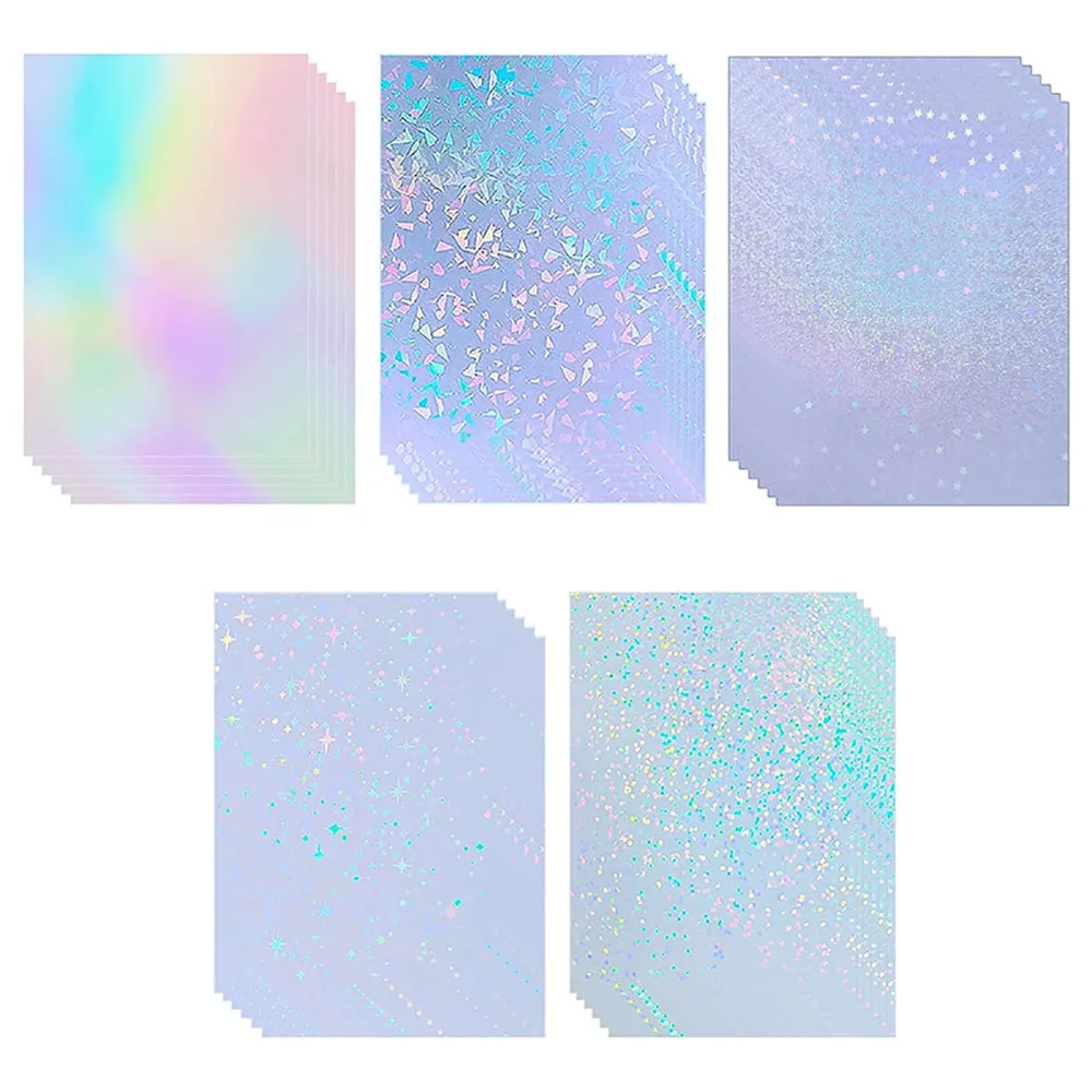 Film de stratification holographique à froid, format A4, autocollant en vinyle transparent auto-adhésif, étanche, 8.3x11.7 pouces, 5 Styles, 20 feuilles