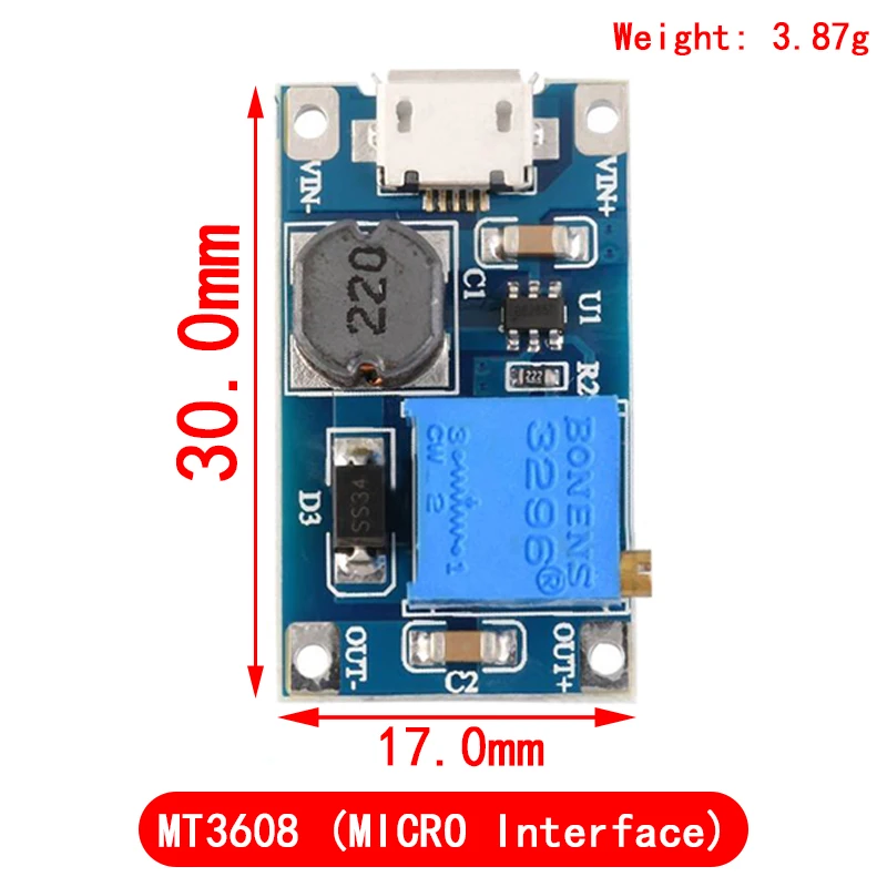 5PCS MT3608 Convertitore step up DC-DC Modulo di alimentazione booster Scheda step-up boost Uscita MAX 28V 2A