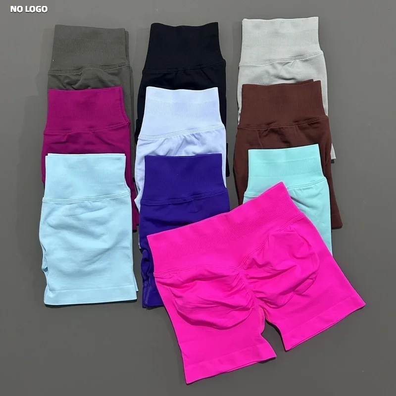 No Logo Women Sports Shorts 4.5'' Low Ribbed Band Seamless Yoga Shorts Scrunch Bum Gym Workout Biker Short Sports Leggings