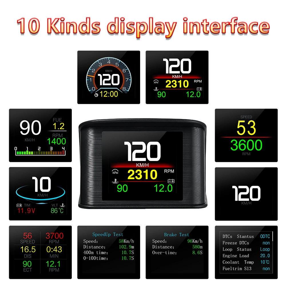 HUD OBD2 + GPS Trên Tàu Máy Tính Đầu Lên Màn Hình Ô Tô Đo Tốc Độ Dầu Turbo Áp Suất Nhiệt Độ Nước GPS Đồng Hồ Tốc Độ xăng Xe Ô Tô