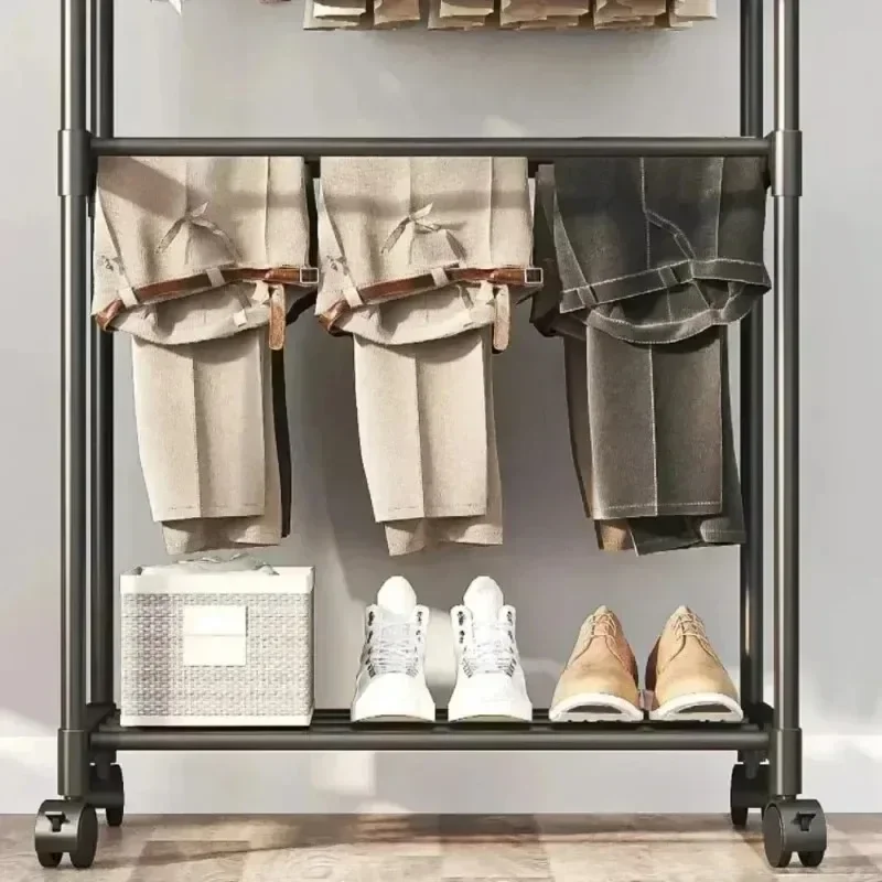 Double Mobile Hanger Single Rodซักรีดชั้นห้องนอนRetractableชั้นแขวนไม้แขวนเสื้อCoat Rack