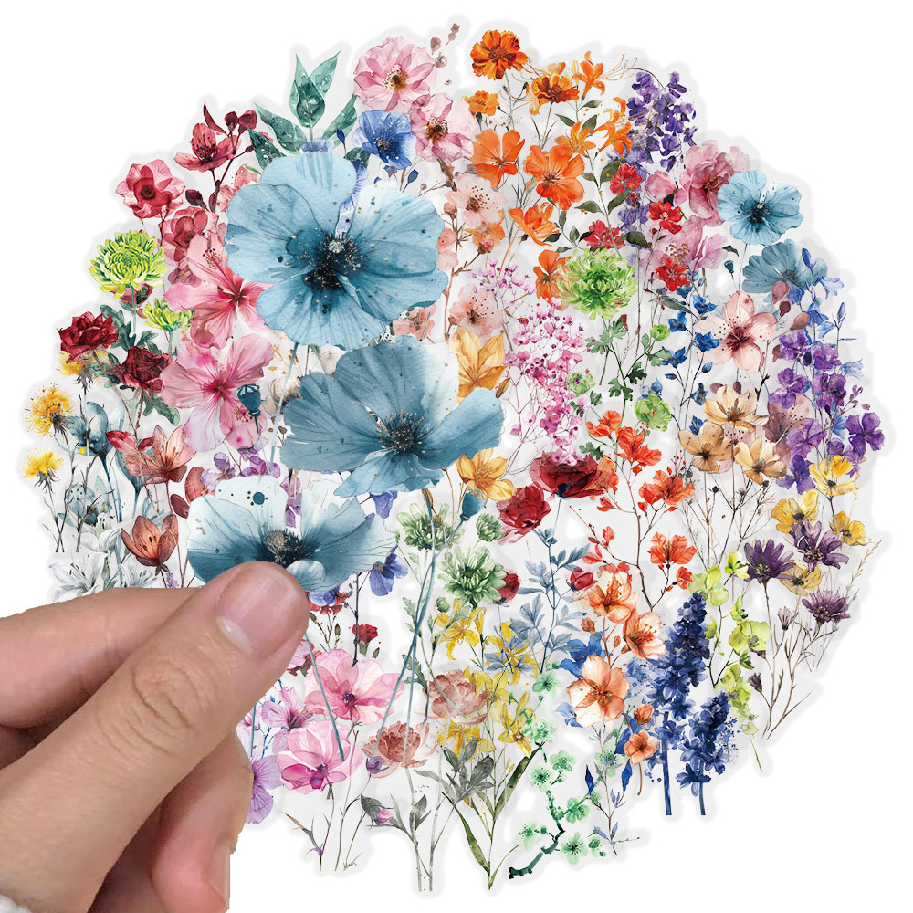 50/300PCS Tinte Blume Aufkleber Pack Wasserdichte Transparente PET Broschüre Blume Material Dekorative Gitarre Notebook Aufkleber