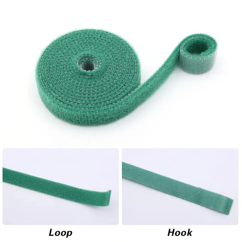 Nylon Plant Bandage Hook Loop Ties vine fixed clips Adjustable Green Fastener Tape Bamboo Cane Wrap Support Garden Accessories
