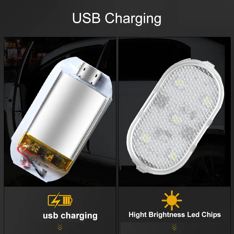 Luz Led para puerta de coche, interruptor magnético inalámbrico recargable por USB, lámpara nocturna, señal de puerta de coche, iluminación de bienvenida, 1, 2, 4 Uds.