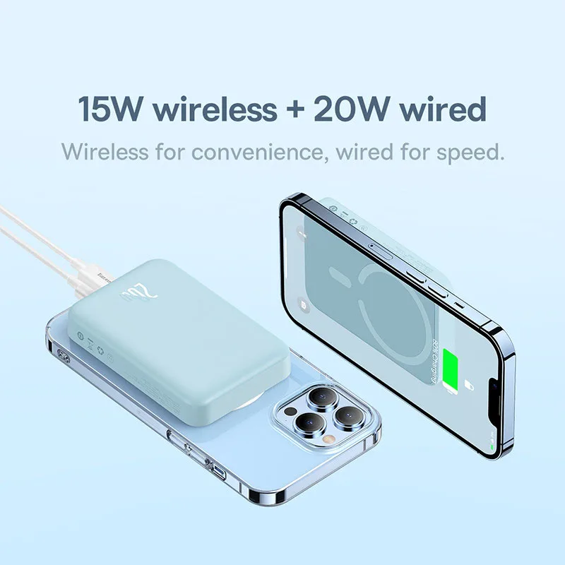 Baseus Power Bank 10000 мАч Мини-магнитный беспроводной быстрая зарядка Auto-wake для iPhone 16 15 14 13 Pro Max Магнитный внешний аккумулятор