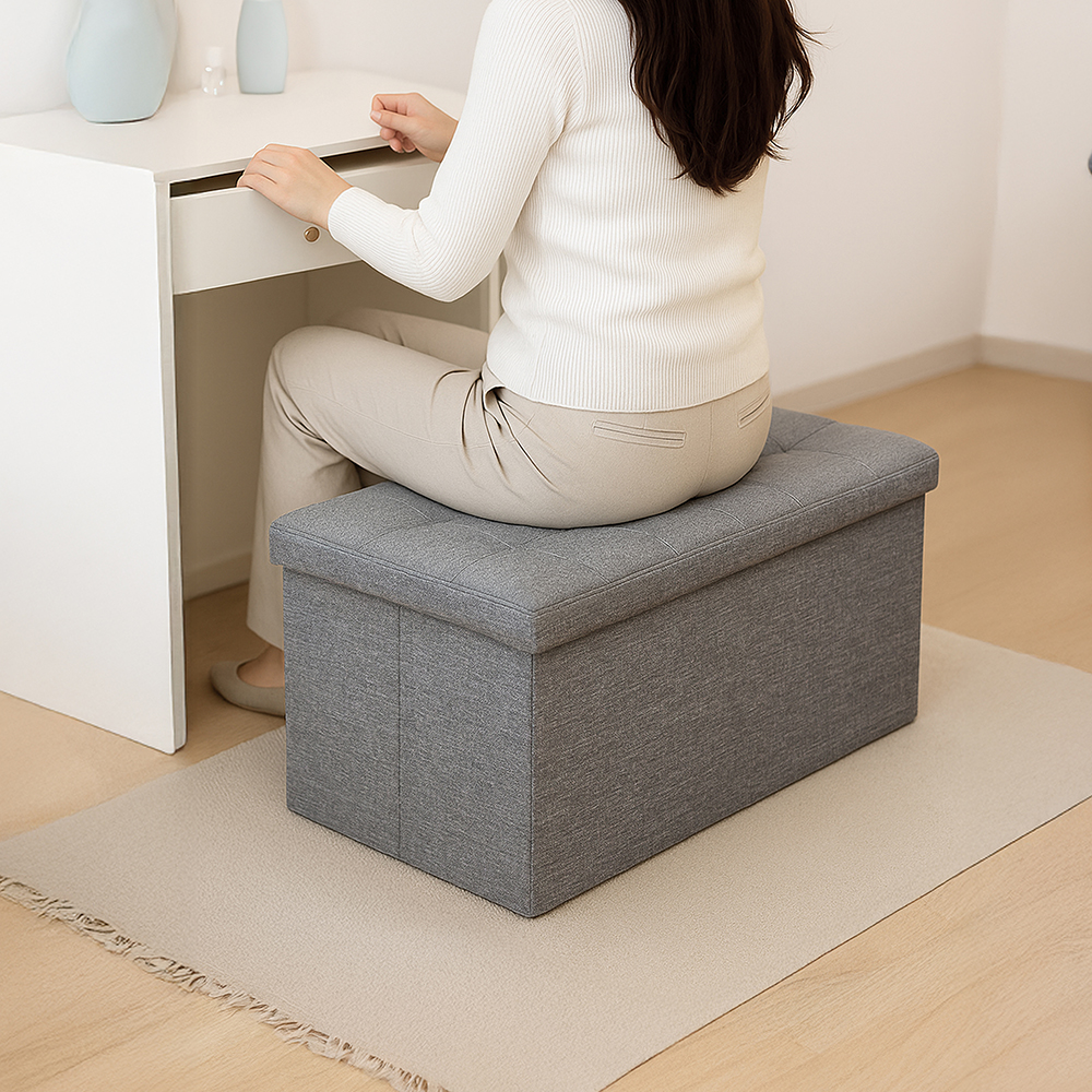 (LETO) 레토 패브릭 스툴 수납 화장대 의자 LFC-S01