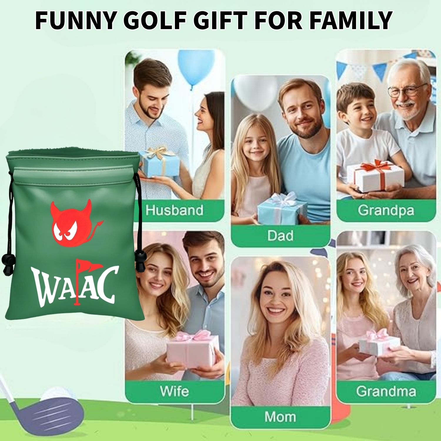 Divertida bolsa para objetos de valor de golf, bolsa para tee de golf de cuero pu con cierre de cordón, bolso para tee de pelota de golf, gran regalo para papá