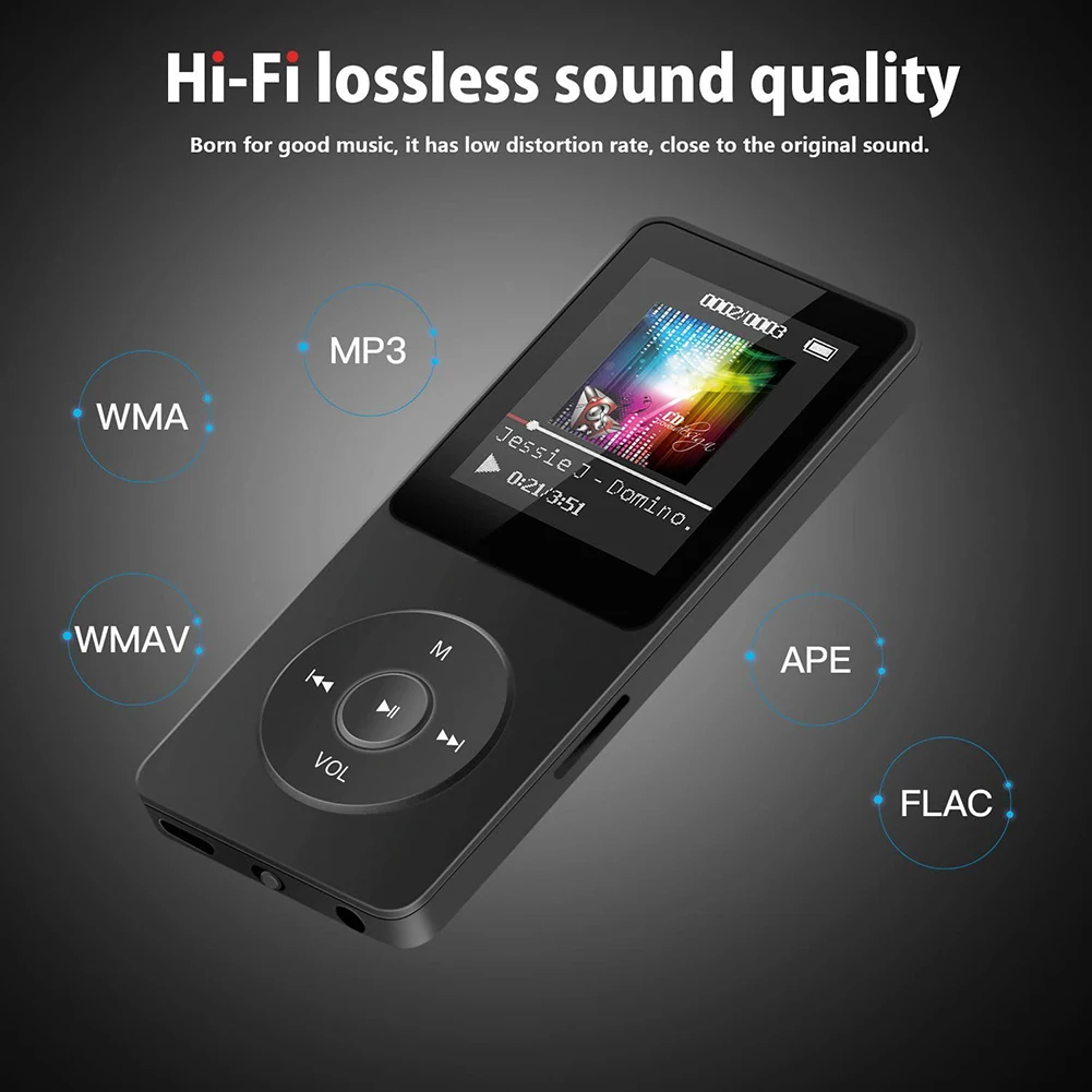 Lettore MP3 portatile Walkmen da 1,8 pollici Type-C Bluetooth 5.4 Compatibile con E-Book Registrazione Sport MP4 Radio FM Lettore musicale Hifi