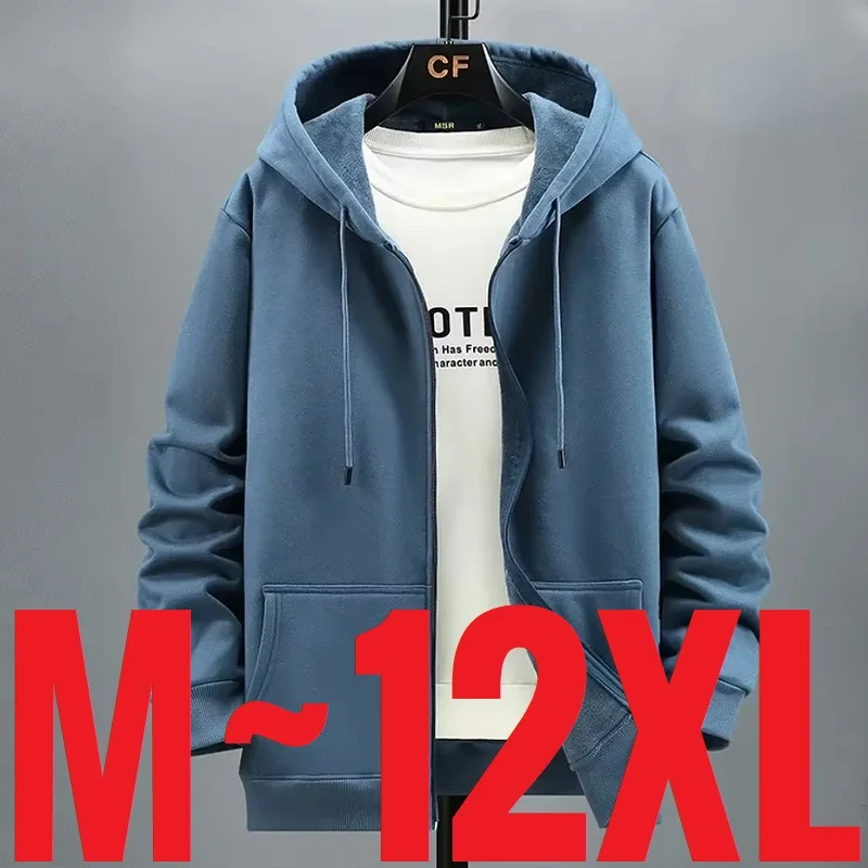 Tamanho grande hoodie masculino capuz manga longa moletom masculino zip-up solto algodão velo-forrado casual superior zíper grande gordura mais 10xl 12xl