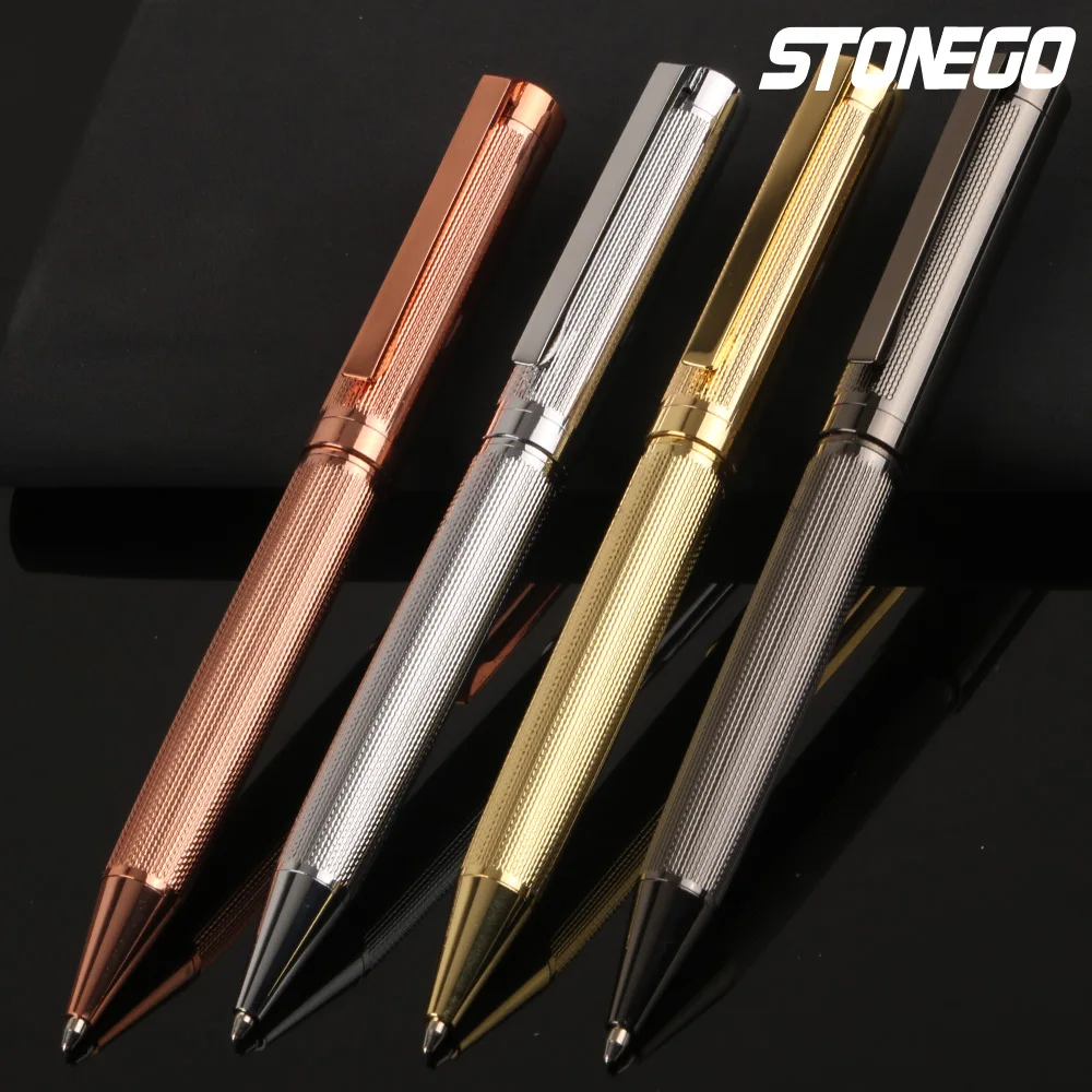 STONEGO ปากกาลูกลื่นโลหะ, ปากกาลายเซ็นแบบพับเก็บได้ Crest Style Metal Housing หมึกสีดําจุดกลาง 1.0 มม