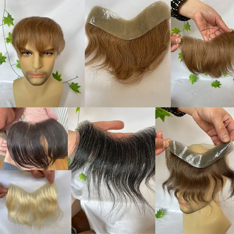 4 × 18 センチメートルスキン PU かつら男フロントヘアライン V スタイル人毛ウィッグ男性のための 100% 人間レミーかつらシステム高品質男性かつら