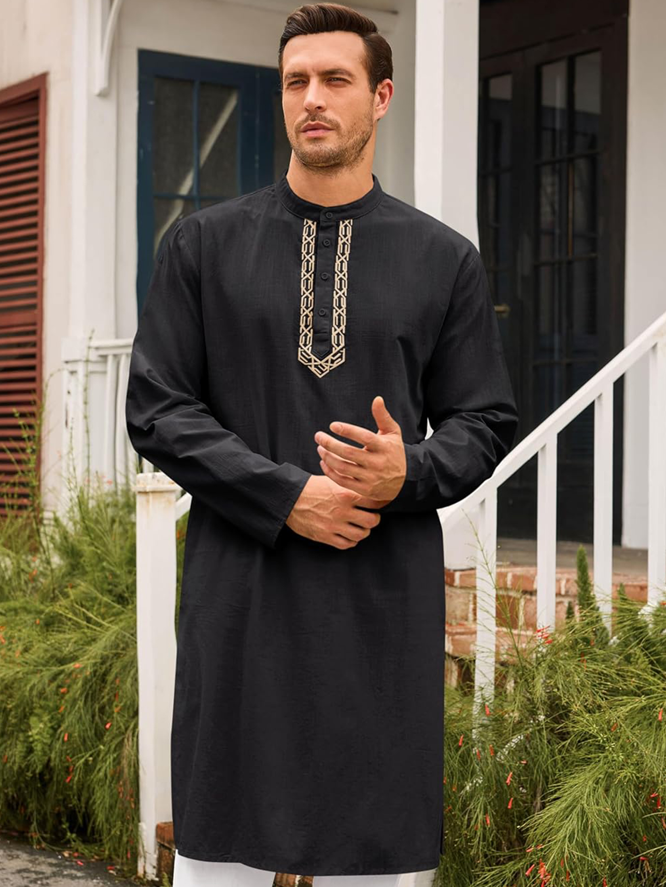 Roupas islâmicas masculinas manga longa bordado solto muçulmano kaftan thobe masculino arábia saudita trajes muçulmanos nacionais do oriente médio