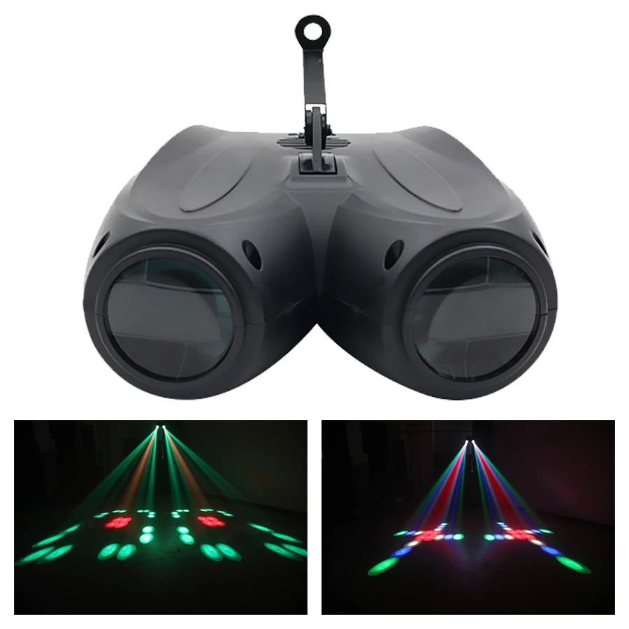 カラフルな 20 ワット RGBW パターンステージ効果ライトサウンドコントロール自走式 LED ダブルヘッド飛行船プロジェクターライト DJ ディスコパーティー