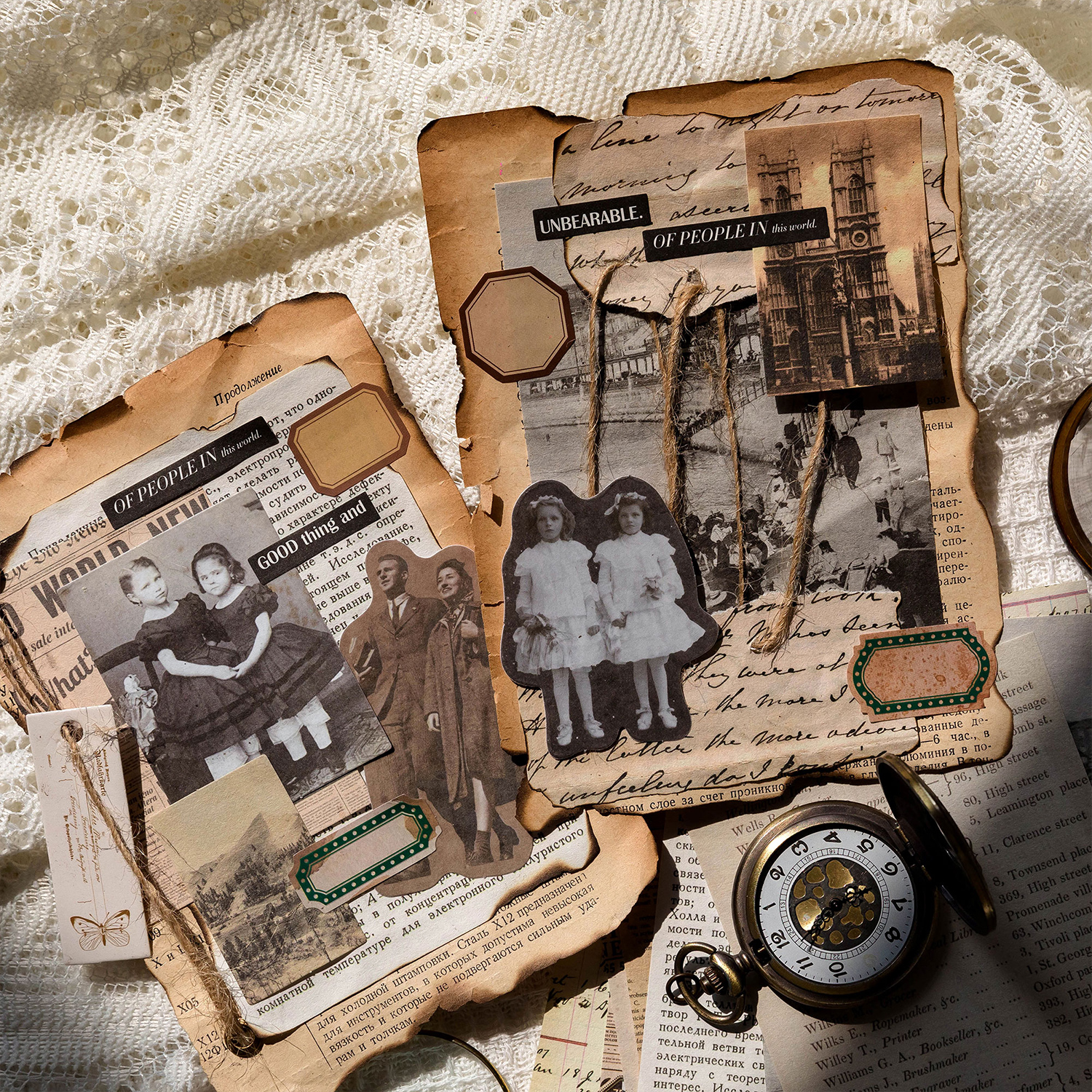 100sheets Ephemera Packing Vintage Plant Material Paper Retro Ticket Background Paper DIY Planner Handmade Decorative Scrapbook