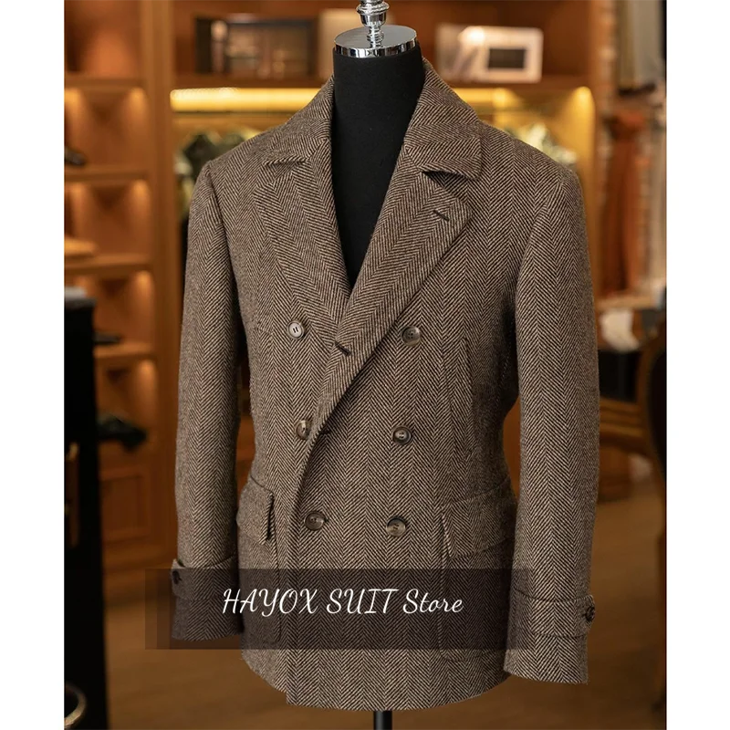 Chaqueta en espiga para hombre, nuevo estilo de primavera, abrigo cómodo y elegante a la moda, traje informal para hombre, traje con doble botonadura, cuello Vintage
