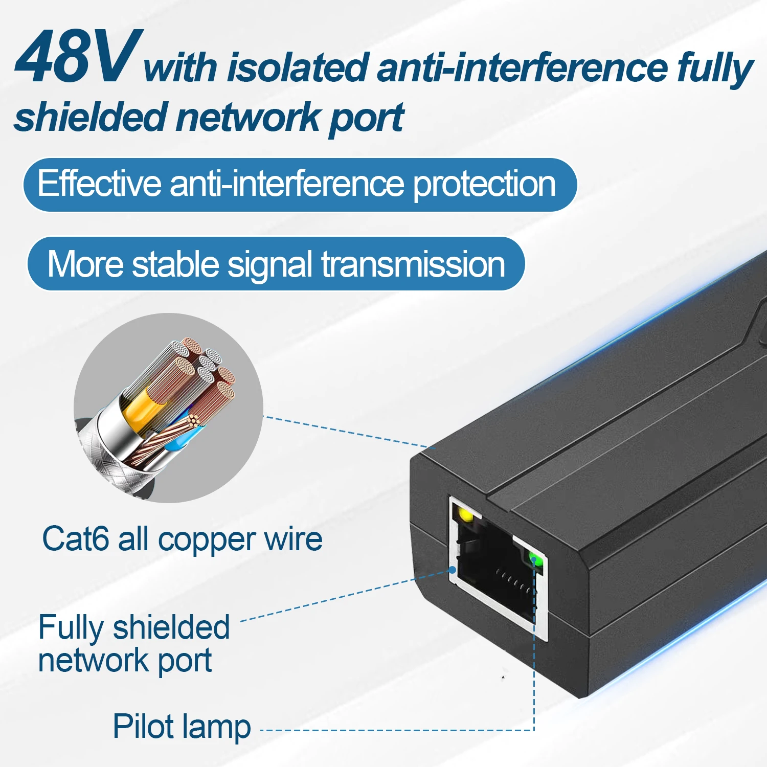 Adaptador divisor POE de 48V a 5V, separador adaptable activo, inyector aislado, CC Micro USB tpye-C USB hembra para cámara de 1000M
