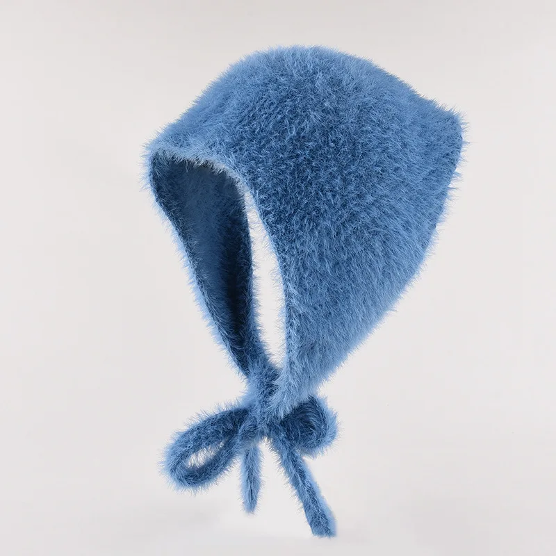 Nuevo pañuelo francés Simple para mujer, bufanda triangular de punto de felpa cálida para otoño e invierno, diadema con cordones dulce y bonita
