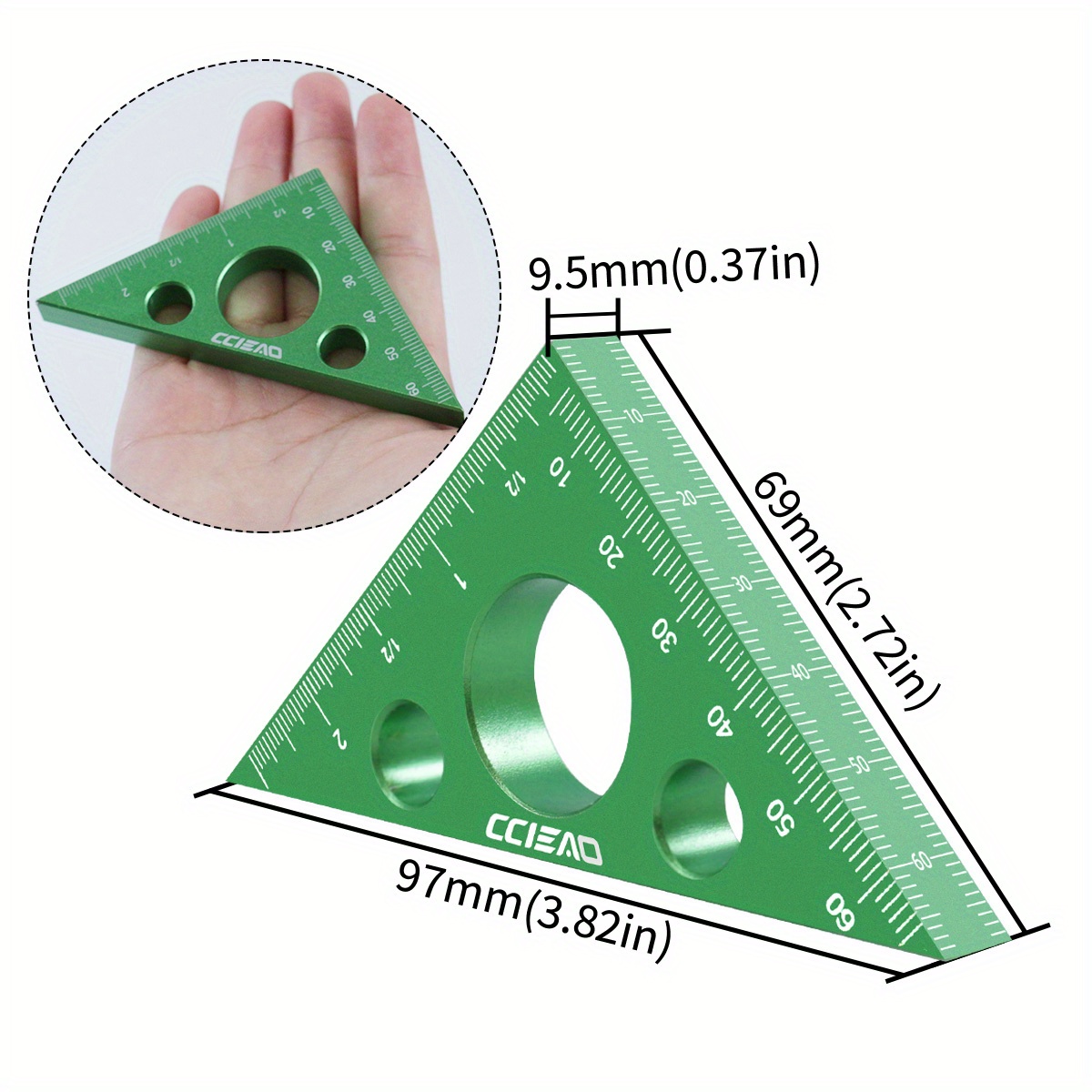 Aluminum Alloy Triangle Ruler, 45 Degree Angle Imperial and Metric Scales Isosceles Right Triangular Precision Carpentry Squares