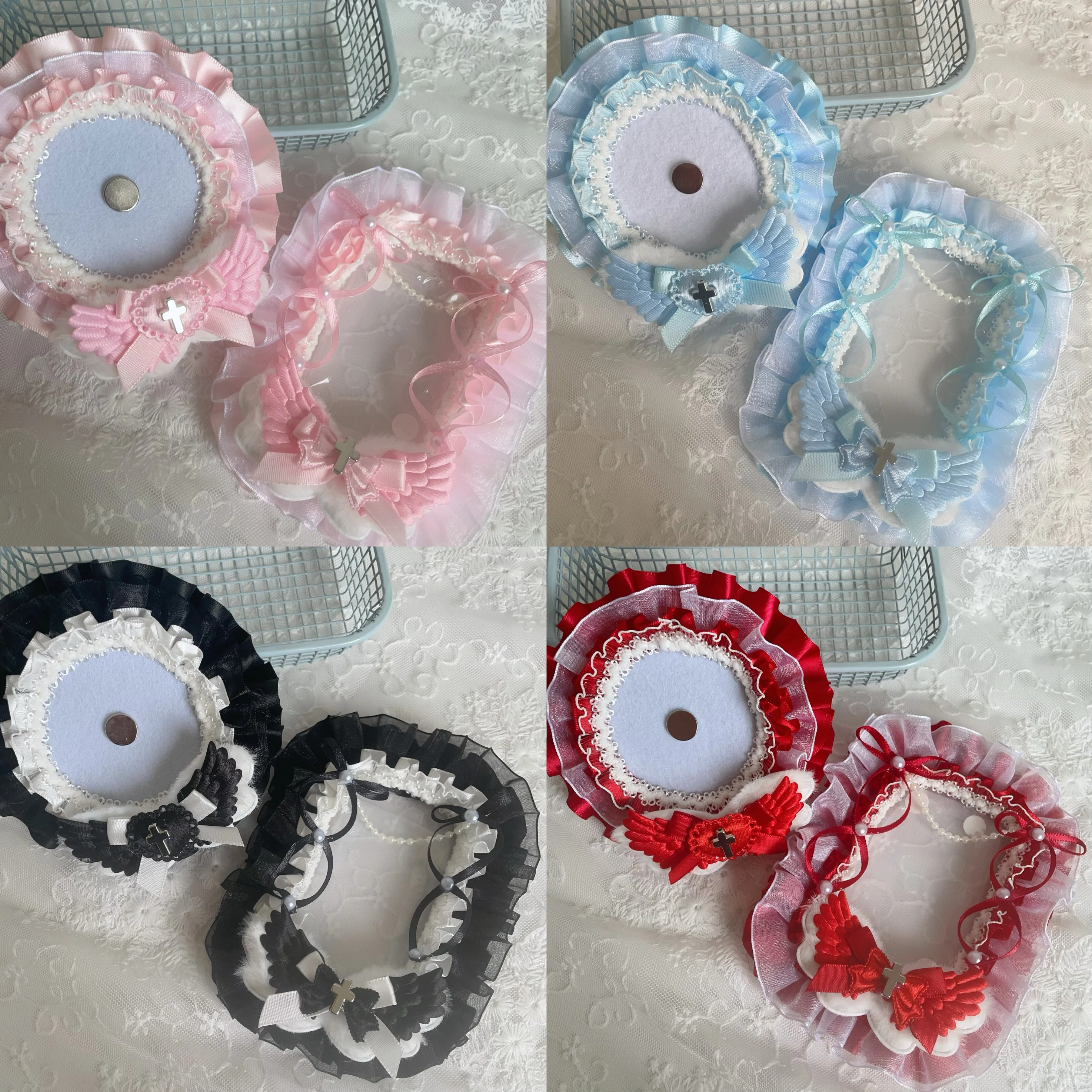 Barra de renda estilo menina fresco multi-camada renda artesanal acabada asas de pelúcia amor arco cruz acessórios emparelhado com estilo de barra pl